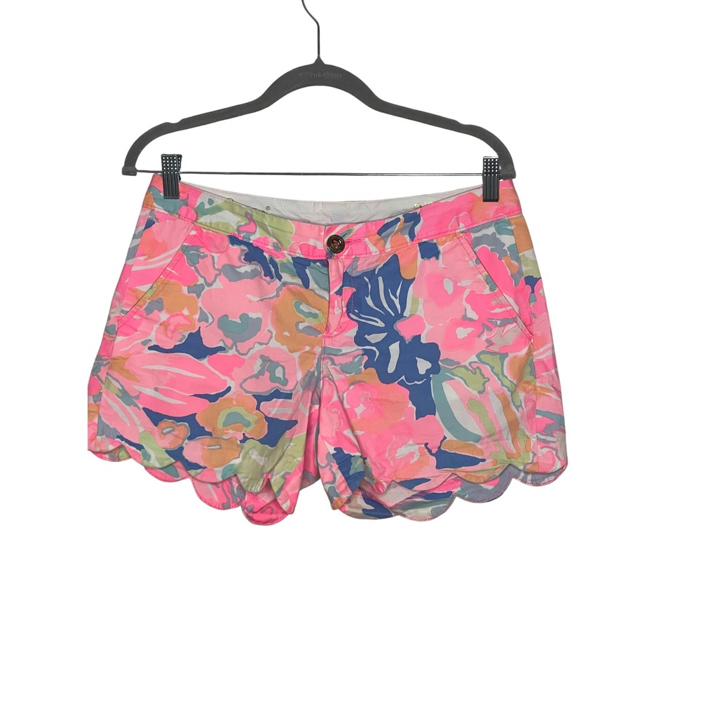 Lilly Pulitzer Buttercup Scalloped Hem Floral Shorts Pink Blue Neon Size 2